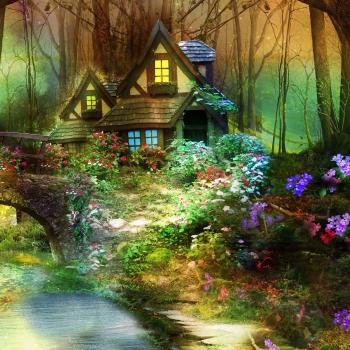 Chaumière dans forêt