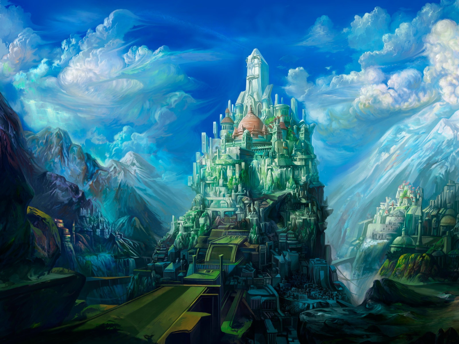 Cité imaginaire sur montagne