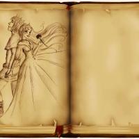 Couple princier sur page de grimoire