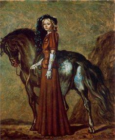 Femme et cheval-robe rouge