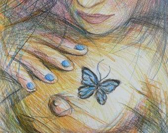 Femme et papillon