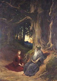 Femme et vieux sage sous arbre