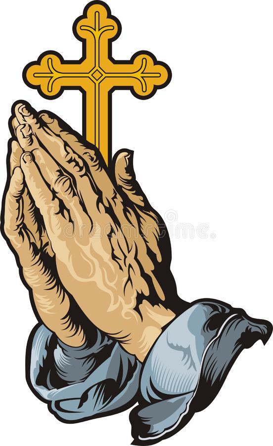 Mains priant avec croix