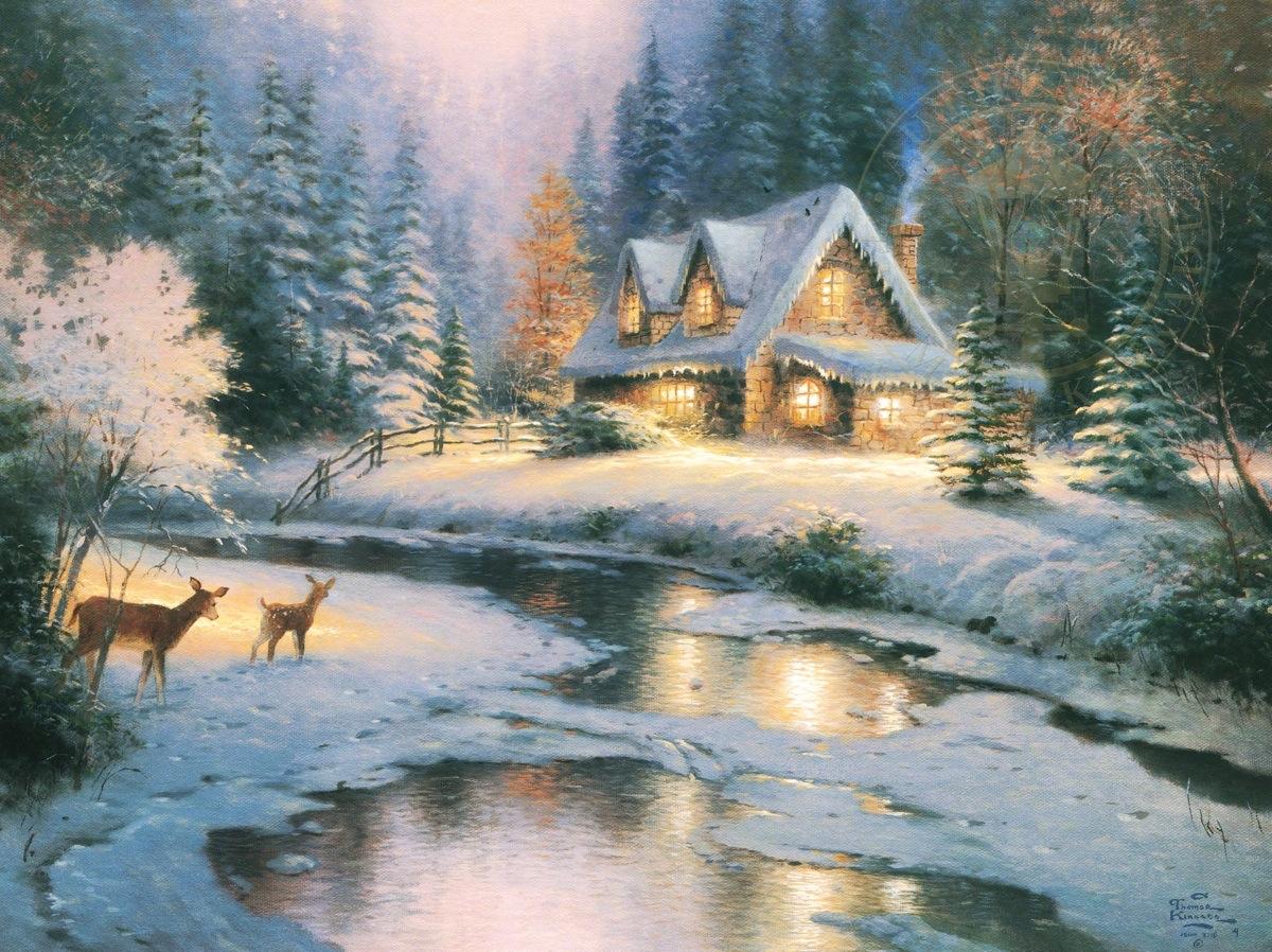 Maisonnette dans paysage de neige