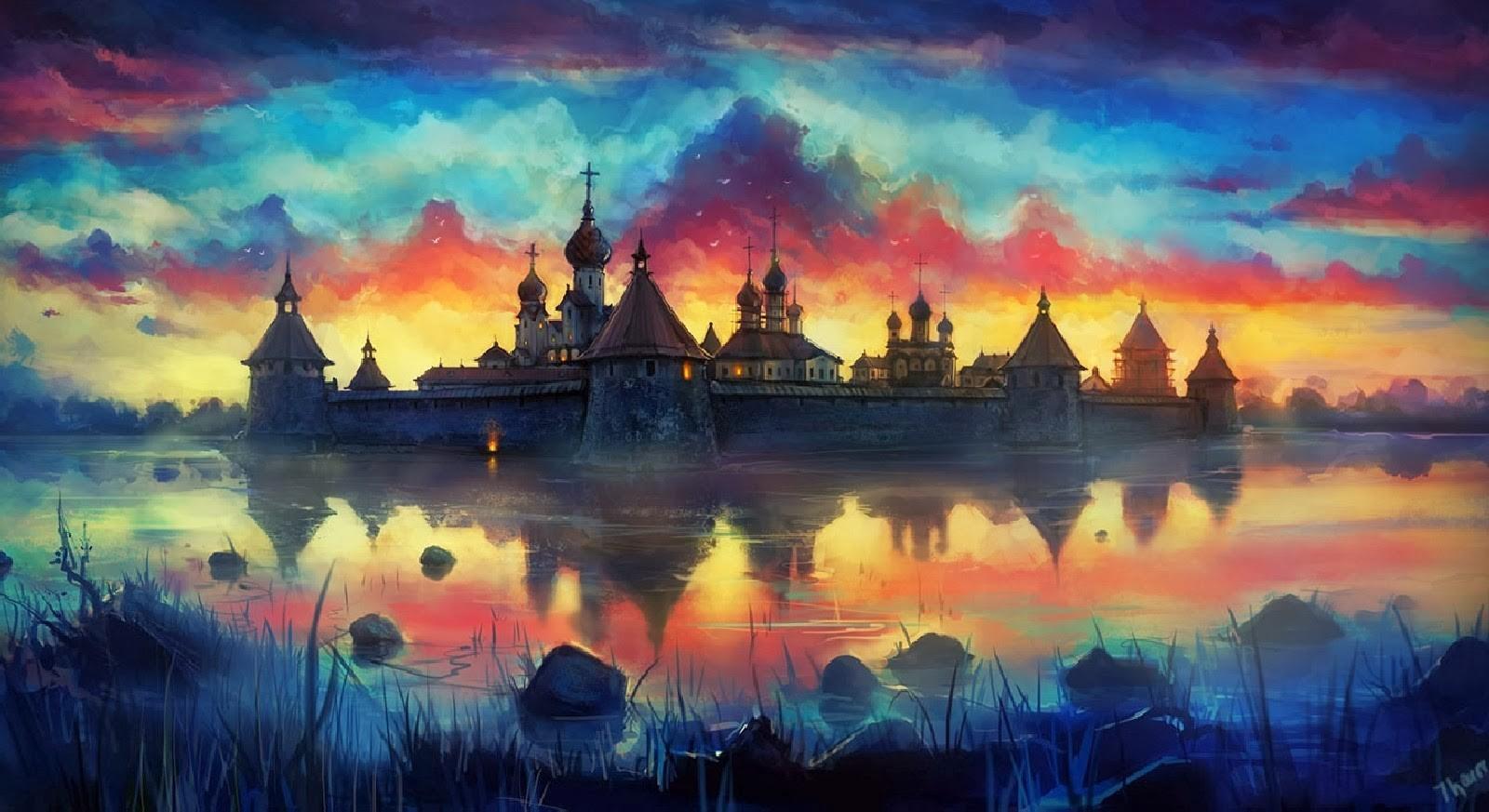 Palais oriental dans paysage fantastique