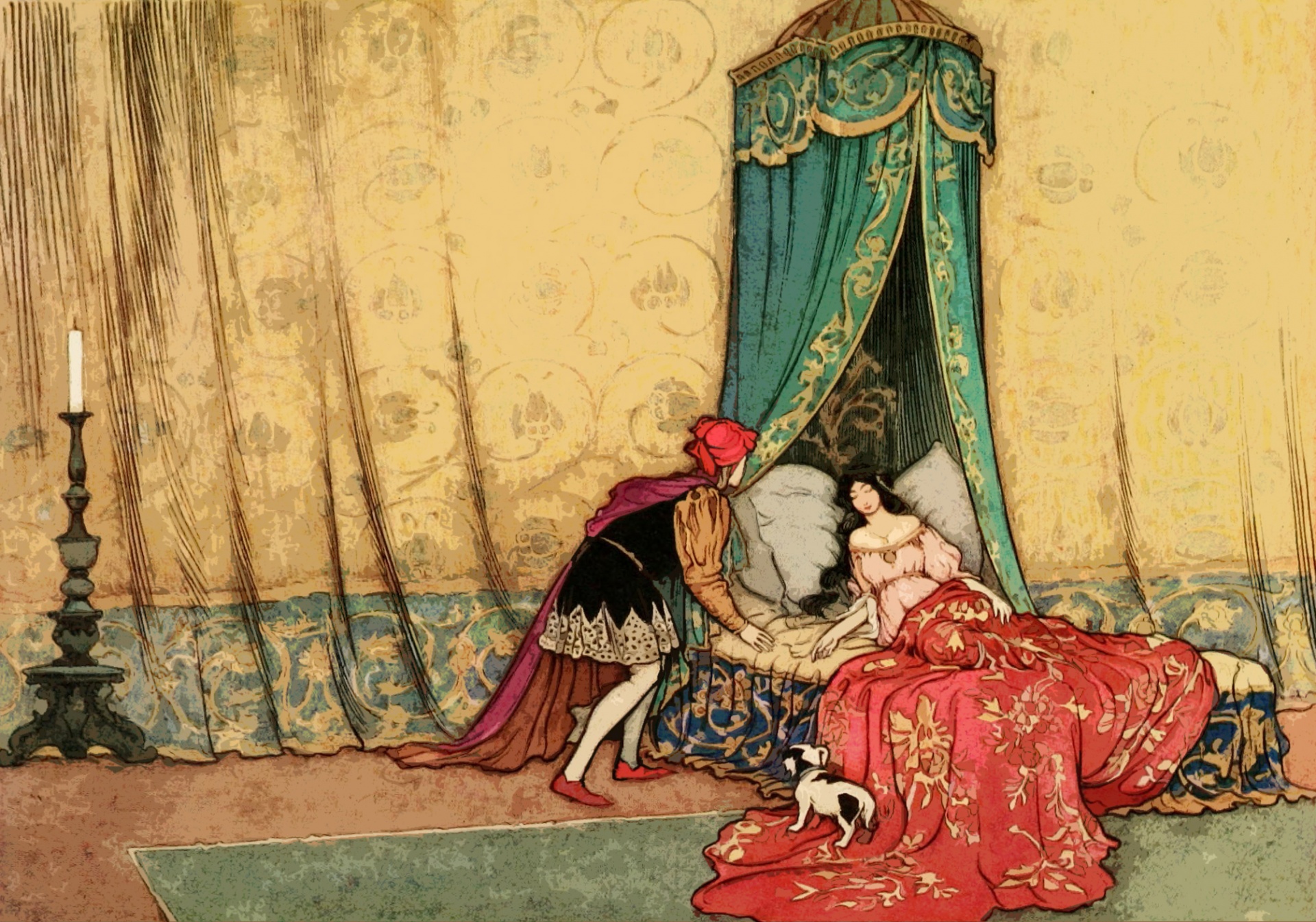 Prince au pied de princesse endormie